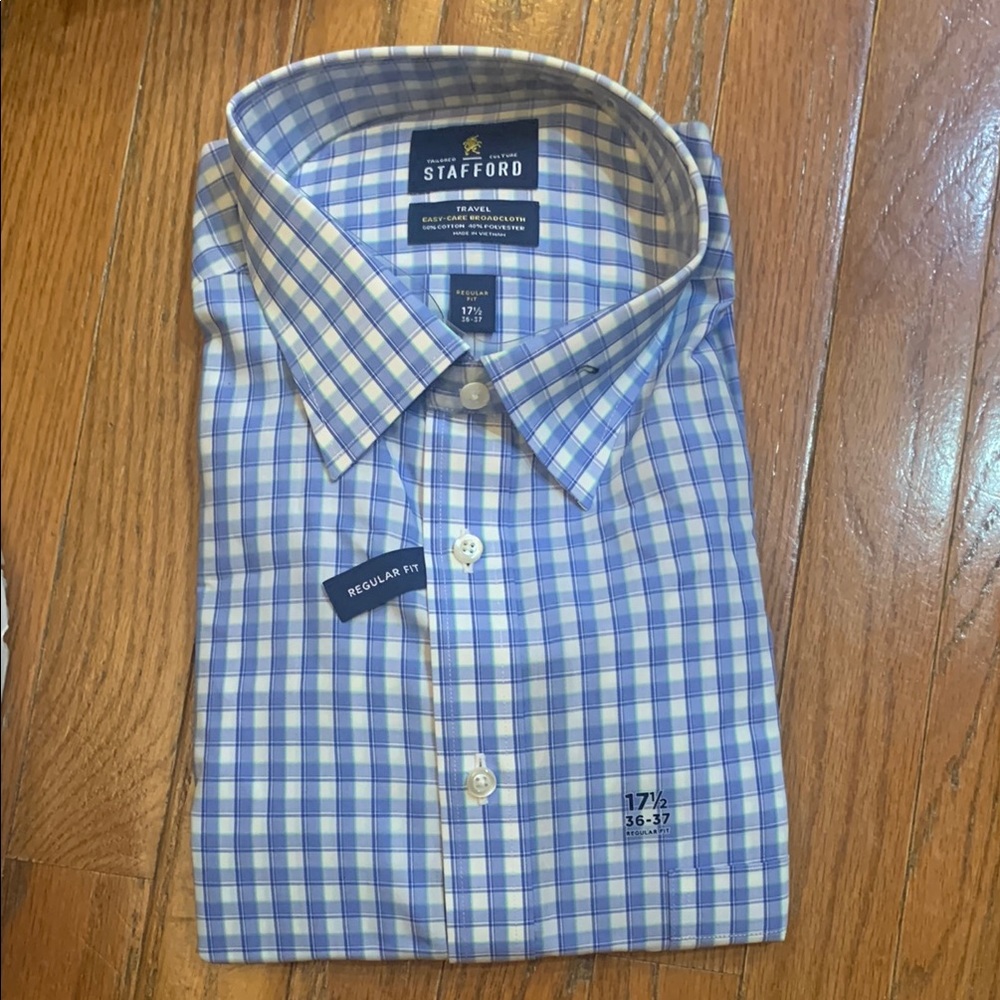 Stafford Blue and White Gingham Dress Shirt